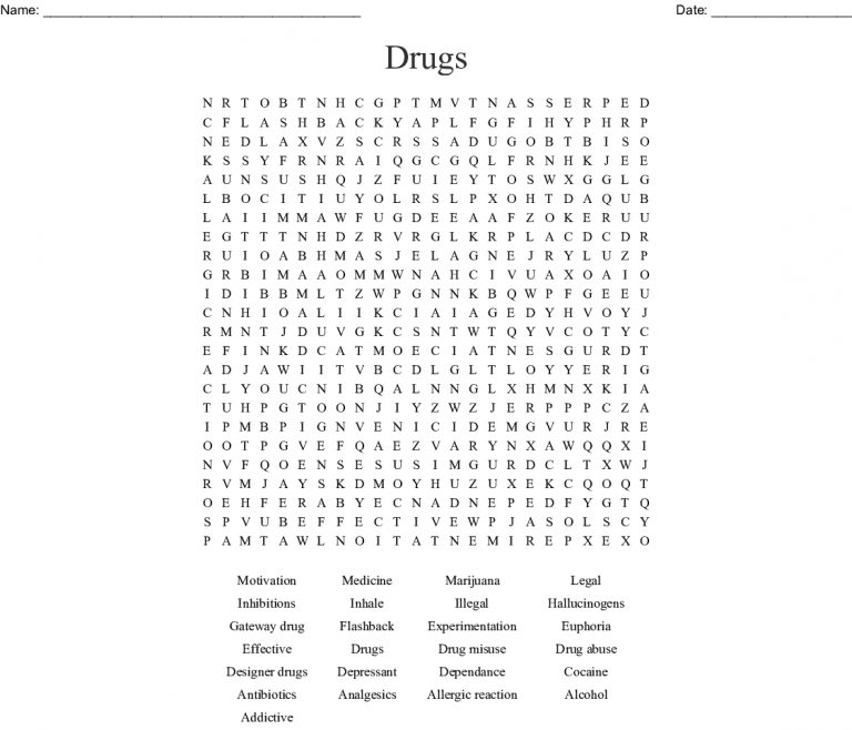 Drug And Alcohol Awareness Word Search - Wordmint - Word Search Printable