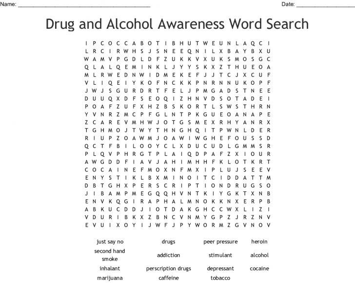 Drugs And Alcohol Word Search Printable