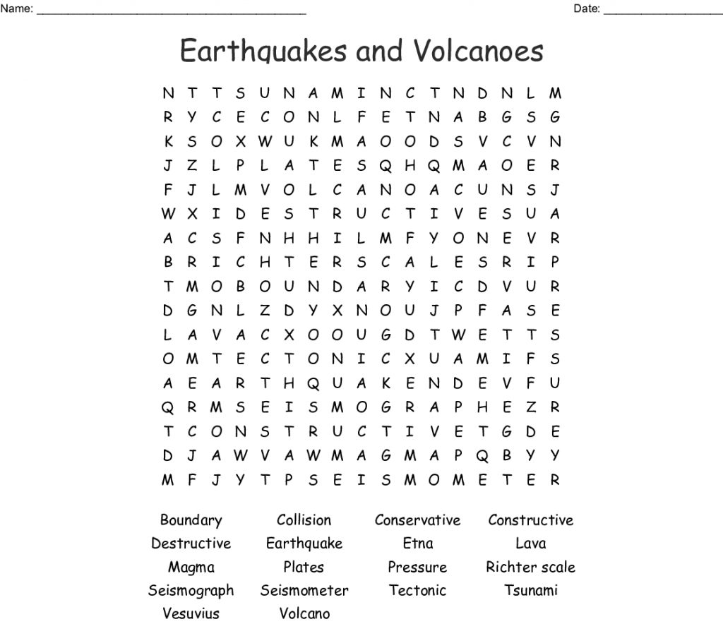 Earthquakes Word Search Monster Word Search Gambaran