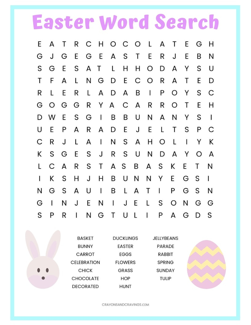 Easter Word Search Free Printable Worksheet For Kids