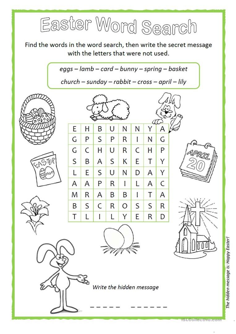 Easter Wordsearch - English Esl Worksheets For Distance