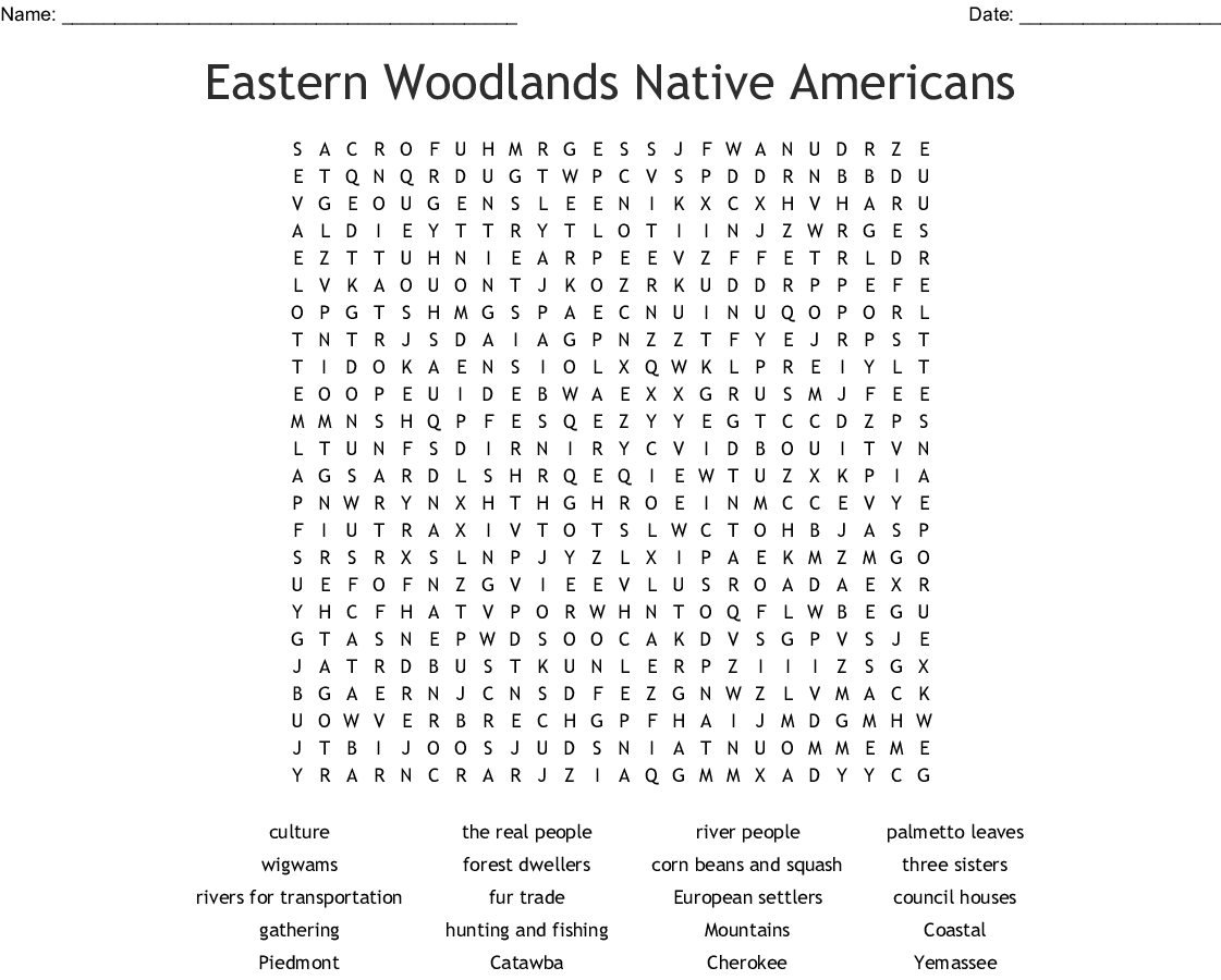 Eastern Woodlands Native Americans Word Search - Wordmint