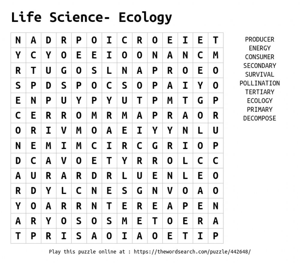 Ecology Word Search - Interactive Worksheet