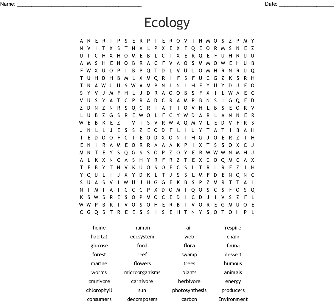 Ecology Word Search - Wordmint