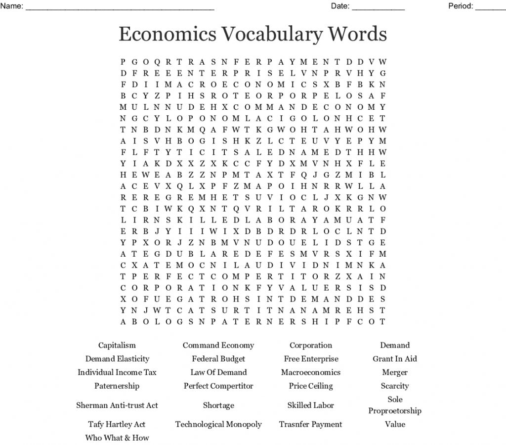 Economics Vocabulary Words Word Search Wordmint Word Search Printable