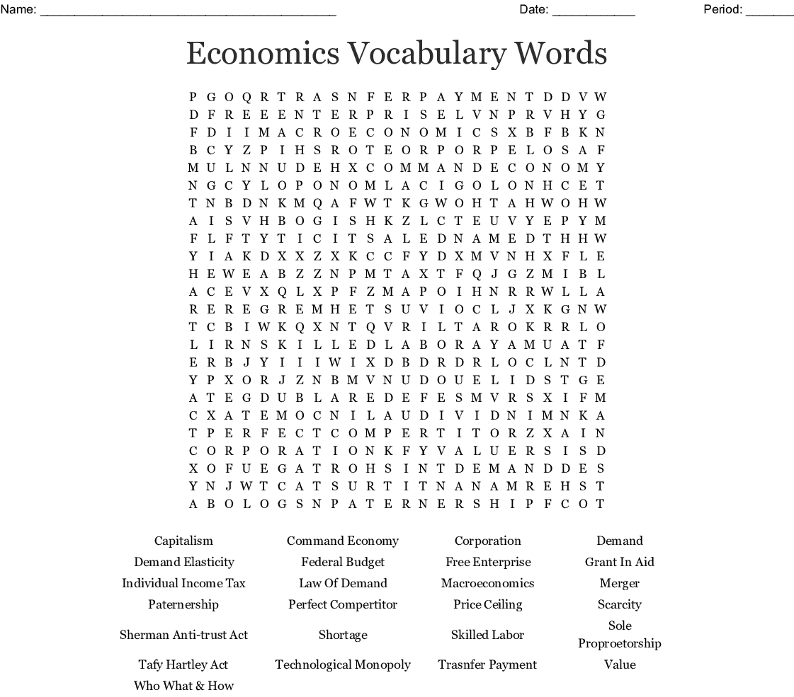 Economics Word Search Answers