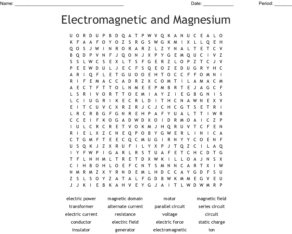 Electricity And Magnetism Word Search - Wordmint