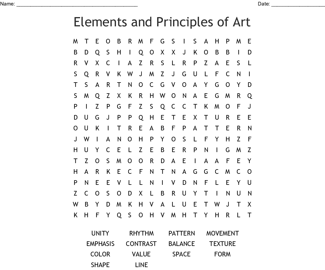 Elements Of Art &amp;amp; Principles Of Design Word Search - Wordmint
