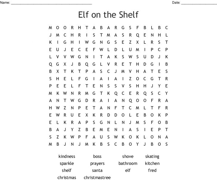Elf On The Shelf Printable Word Search