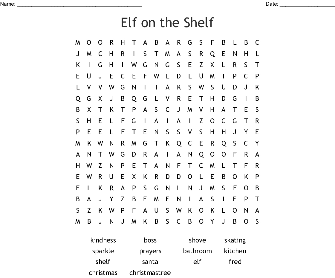 Elf On The Shelf Word Search - Wordmint
