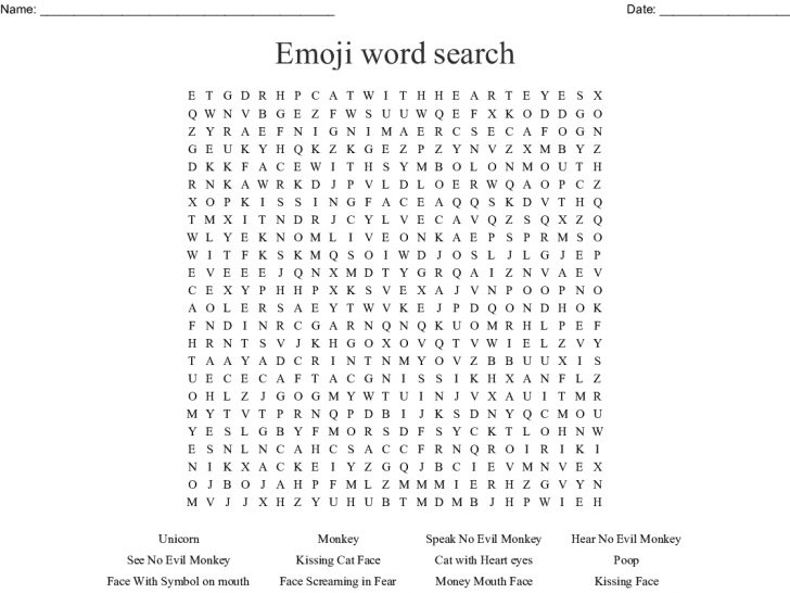 Emoji Word Search Printable