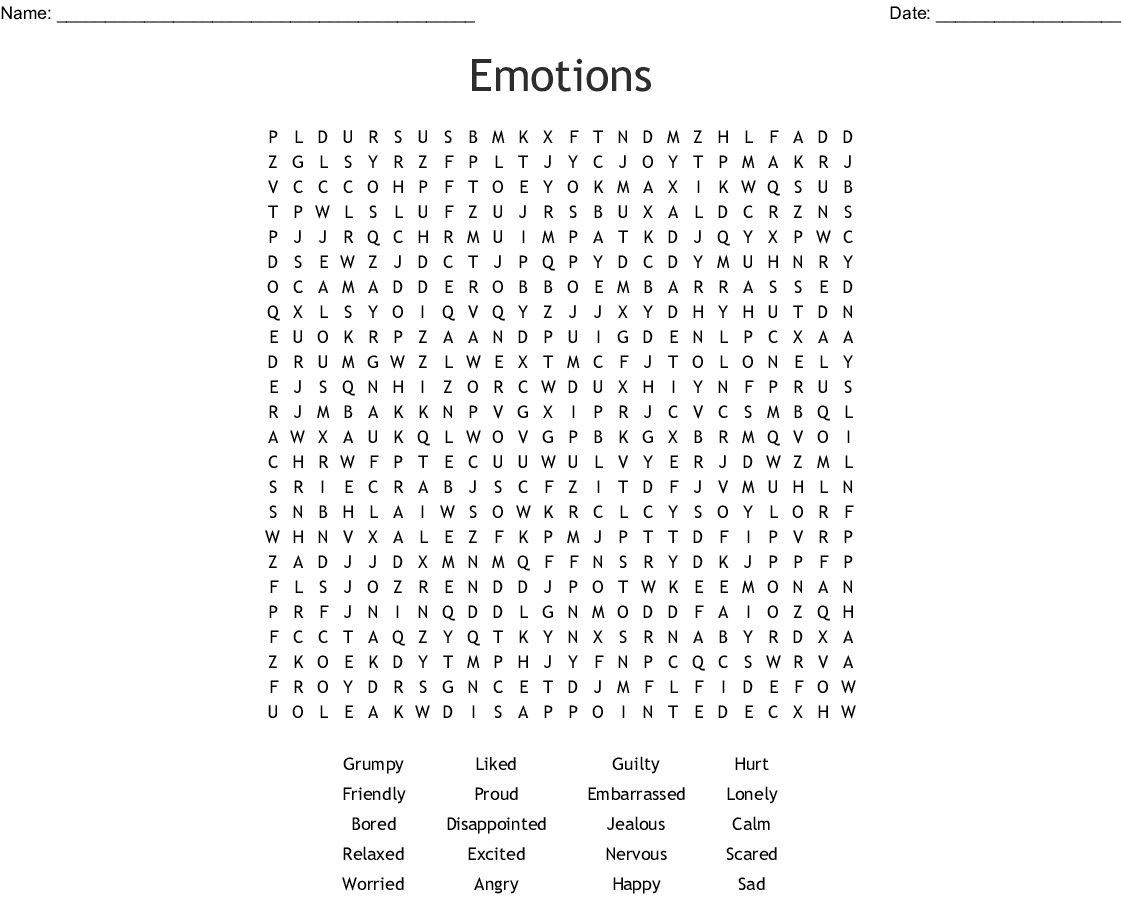 Emotions Word Search - Wordmint