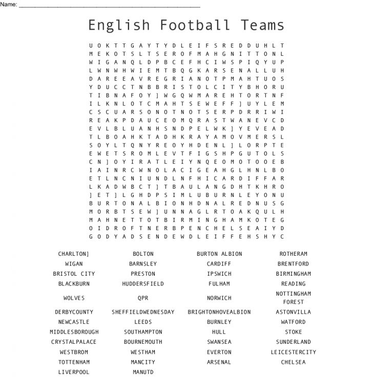 Football Teams Word Search Printable