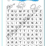 English Worksheets: Musical Instruments Wordsearch