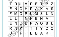 English Worksheets: Musical Instruments Wordsearch