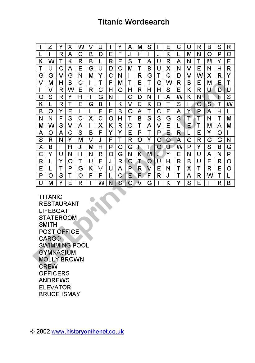 English Worksheets: Titanic Word Search