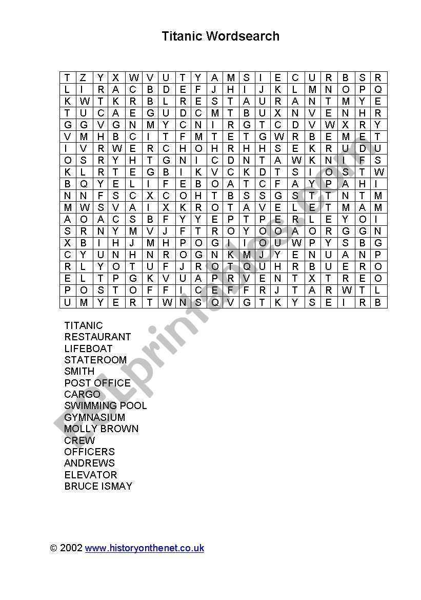 Printable Titanic Word Search Word Search Printable