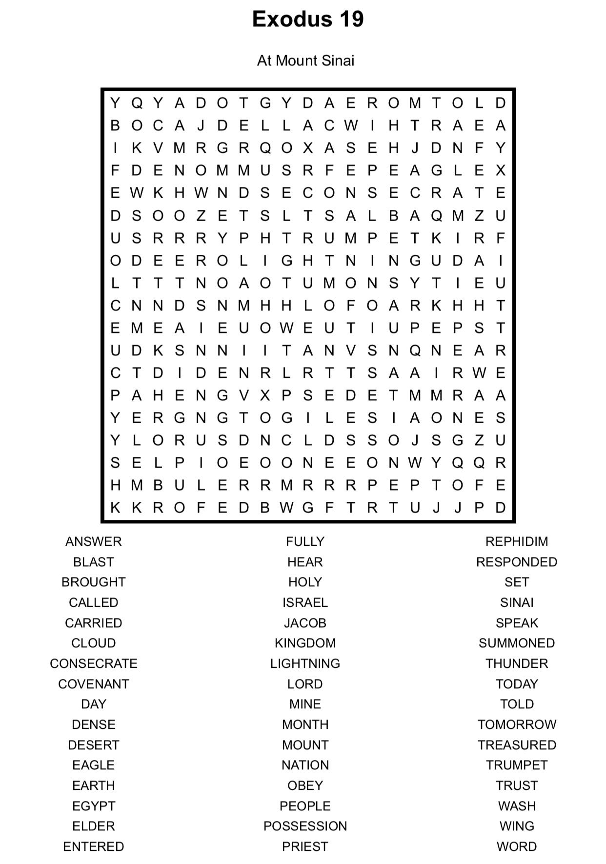 Exodus 19 Mount Sinai Word Search | Words, Word Search, Word
