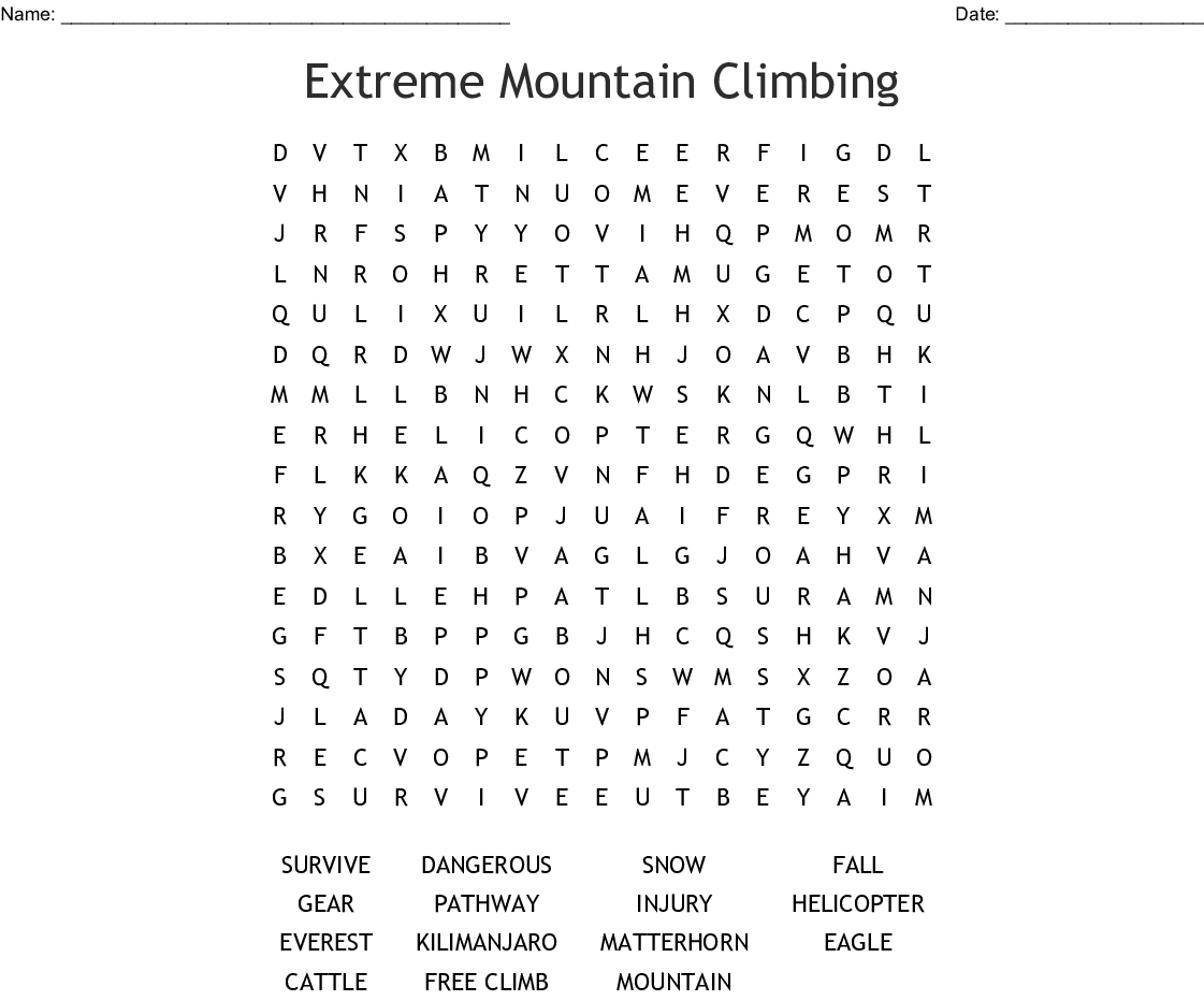 Extreme Mountain Climbing Word Search - Wordmint