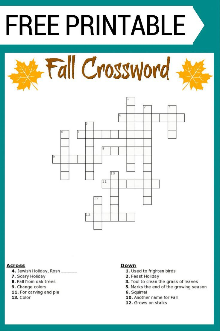 Fall Crossword Puzzle Free Printable Worksheet | Fun Fall