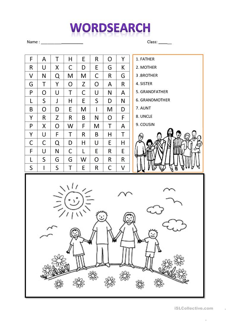 Family Word Search - English Esl Worksheets For Distance