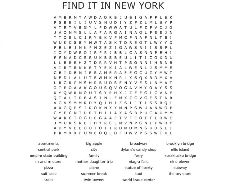 New York City Word Search Printable