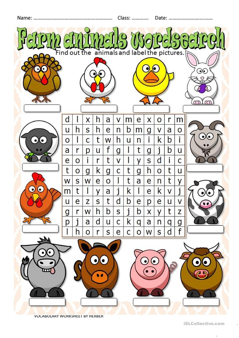 Farm Animals Wordsearch - English Esl Worksheets For