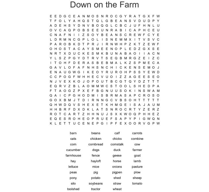 Farm Word Search - Wordmint | Word Search Printable