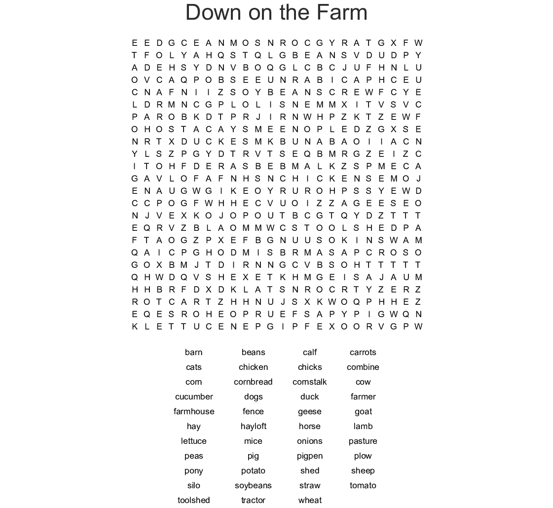 Farm Word Search - Wordmint