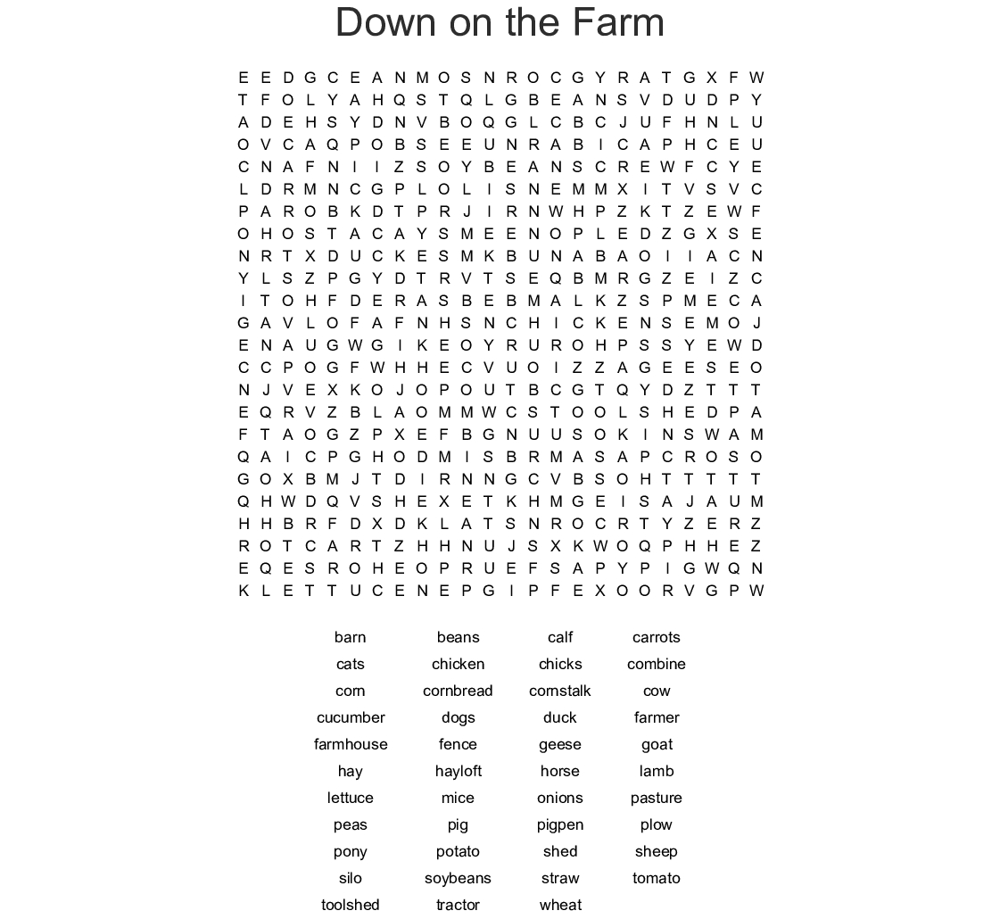 Farm Word Search Printable - Word Search Printable