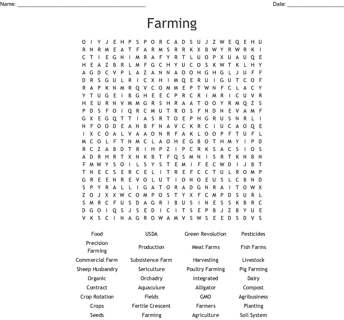 Farming Word Search - Wordmint
