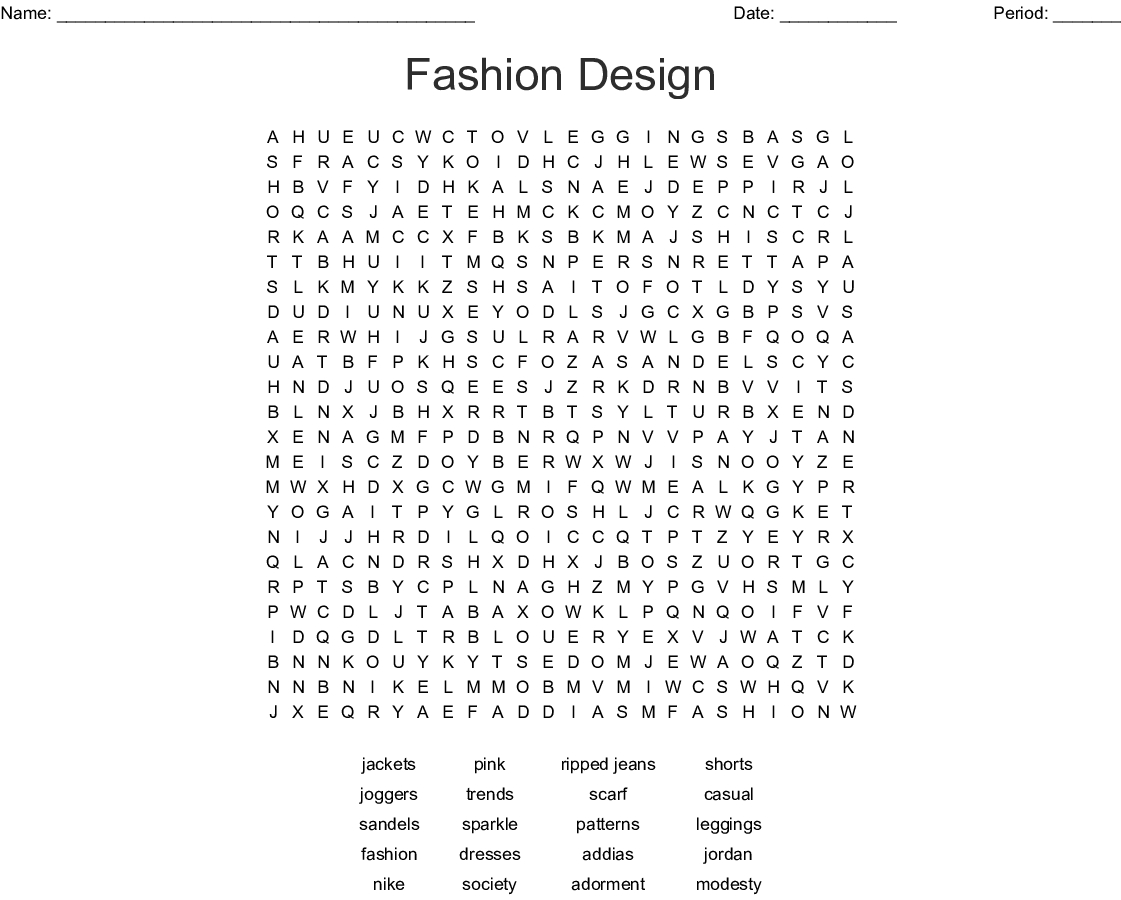 Fashion Word Search Printable