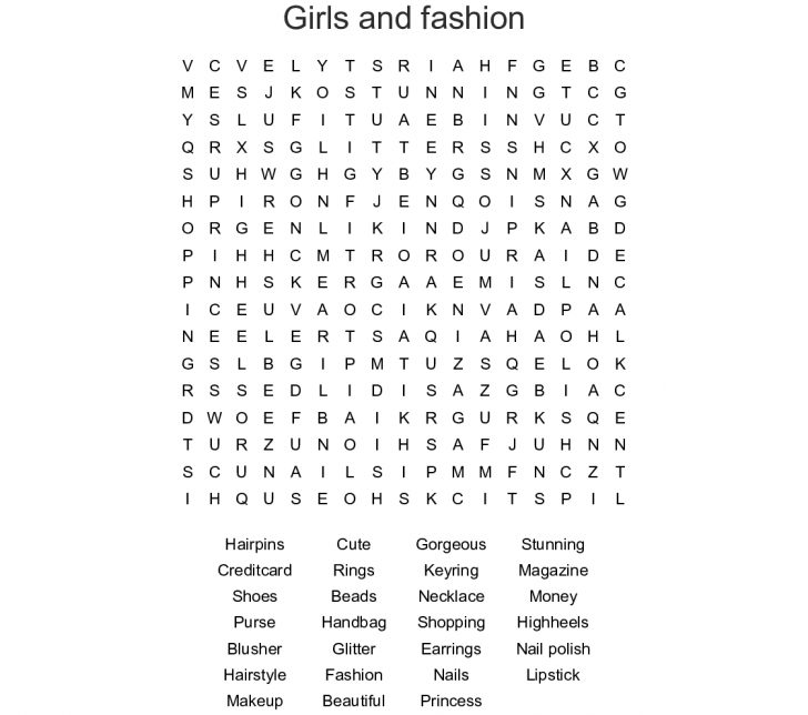Fashion Word Search Printable