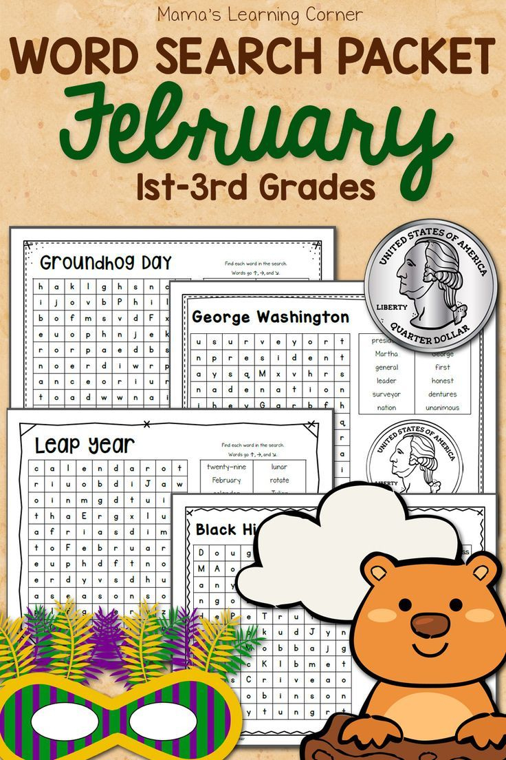 February Word Search Packet | Groundhog Day Activities, Word