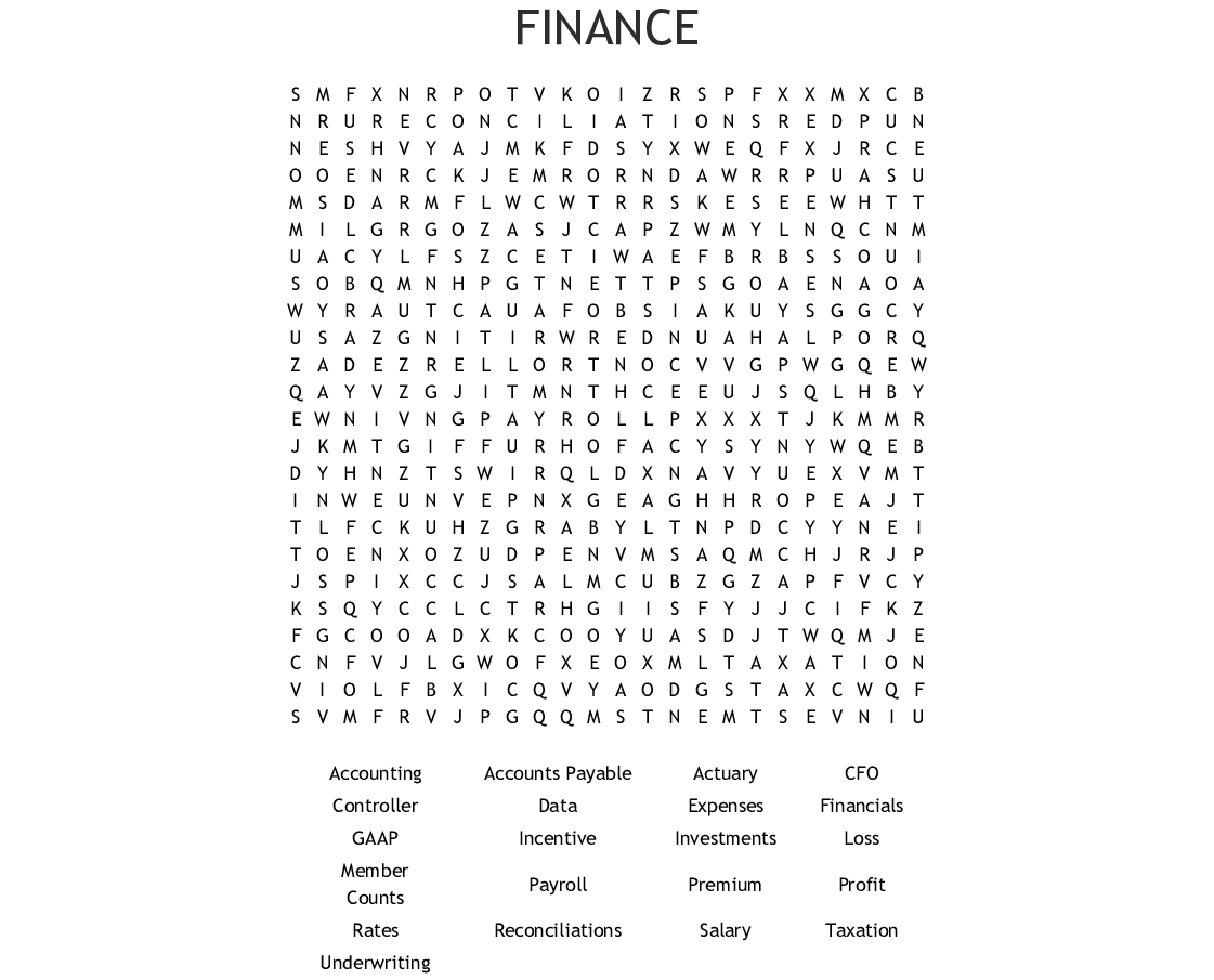 Finance Word Search - Wordmint