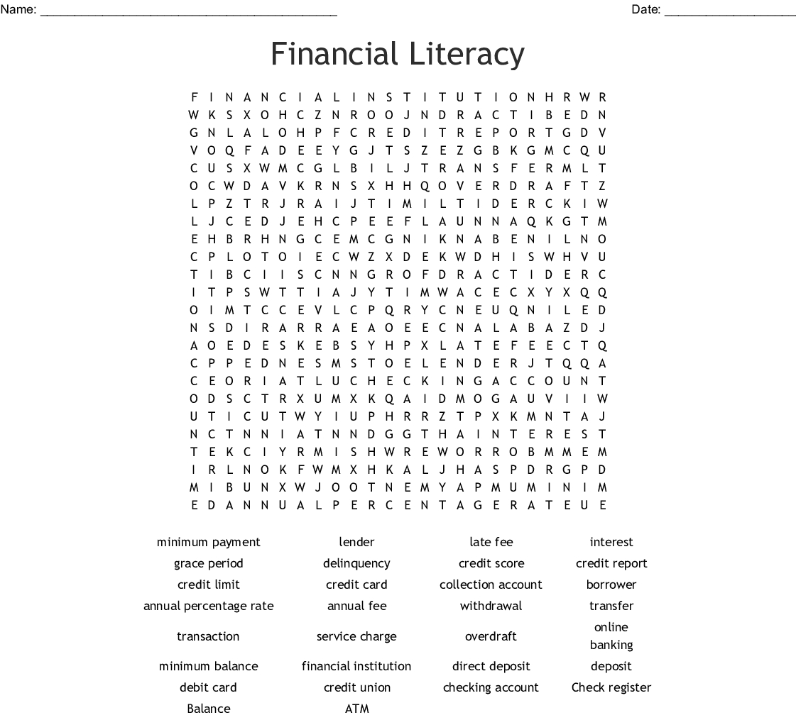 Financial Literacy Word Search Printable