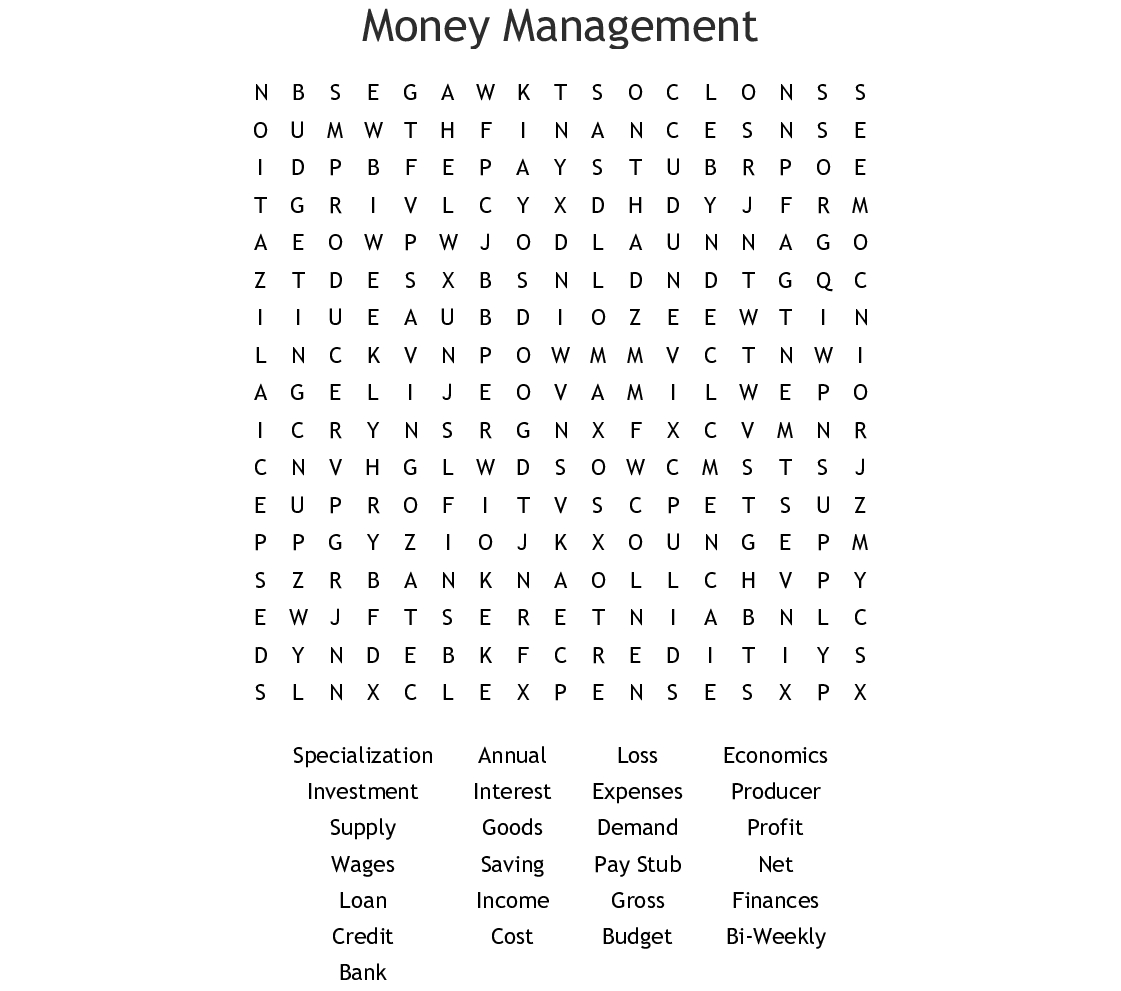 Financial Literacy Word Search - Wordmint