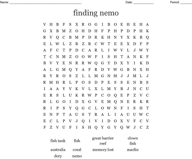 Finding Nemo Word Search Printable