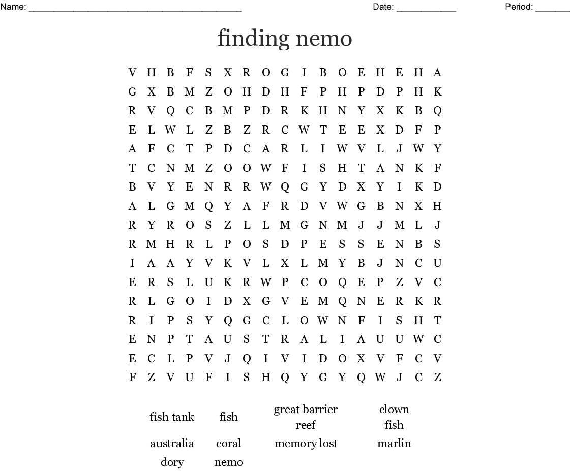 Finding Nemo Word Search - Wordmint