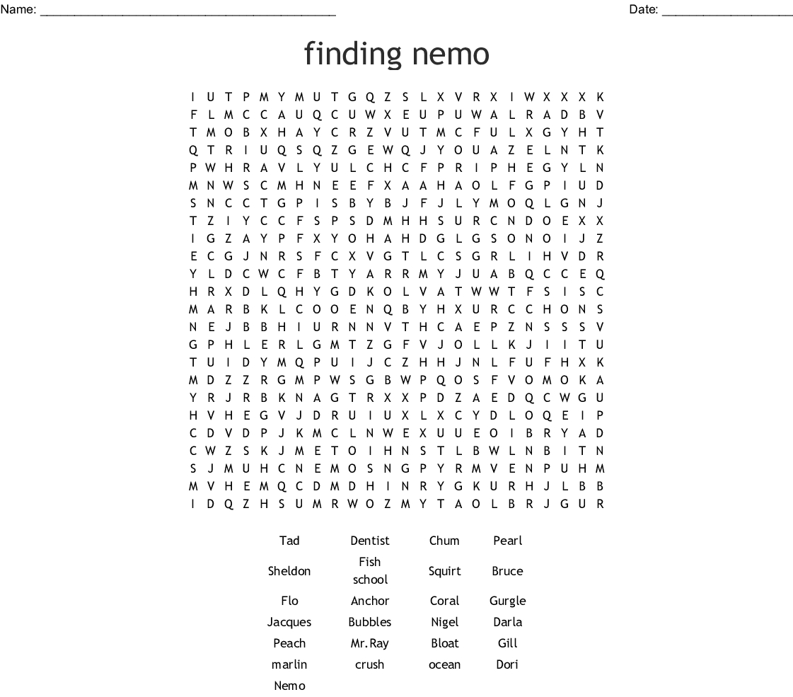 Finding Nemo Word Search - Wordmint