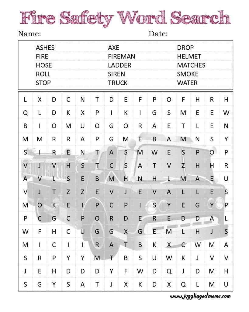 Fire Safety Word Search Printable - Grade 2 | Fire Safety