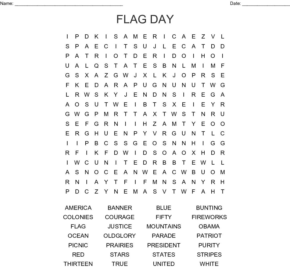 Flag Day Word Search Printable