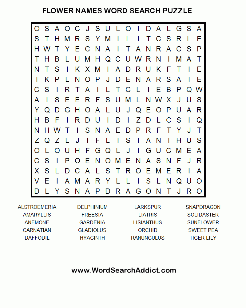 Flower Names Printable Word Search Puzzle | Word Find, Word