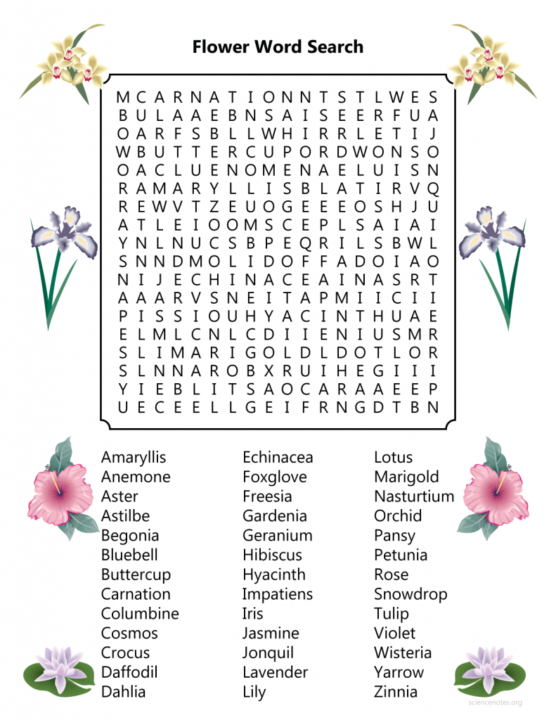 Flower Names Printable Word Search Puzzle Word Find Word Word The 