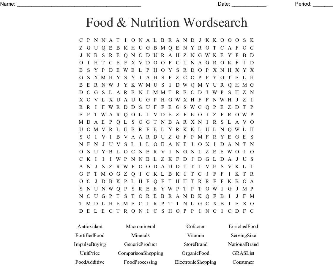 food nutrition wordsearch wordmint word search printable