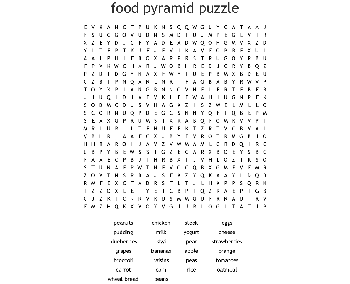 Food Pyramid Puzzle Word Search - Wordmint