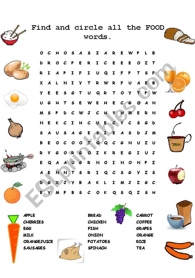 Healthy Food Word Search Puzzles Printable