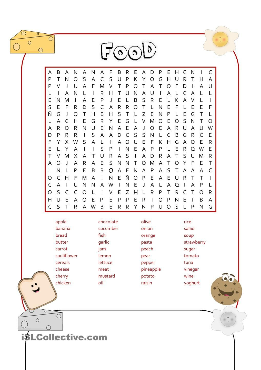 Food Wordsearch | Word Puzzles For Kids, English Worksheets