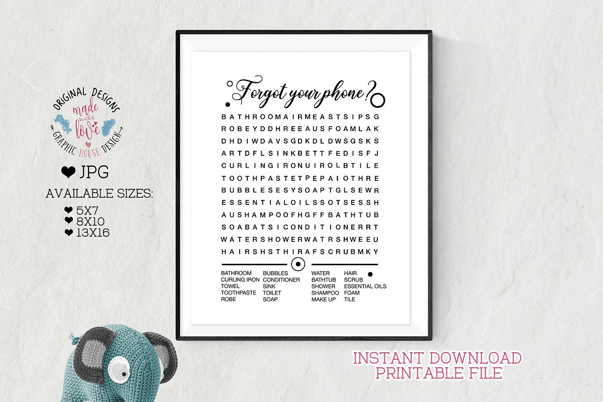 Forgot Your Phone Word Search Bathroom Art Printable