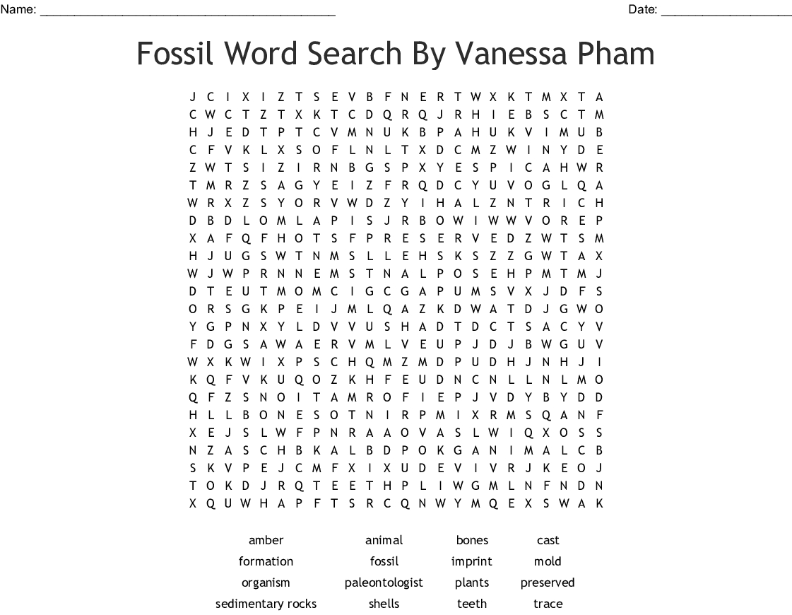 Fossil Word Search - Wordmint